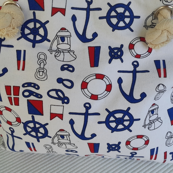 Nautical Tote Purse Shoulder Bag Canvas Anchors - Picture 3 of 9